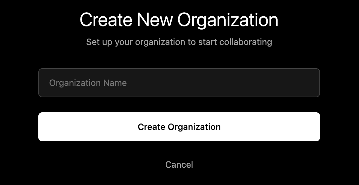 Create Organization dialog