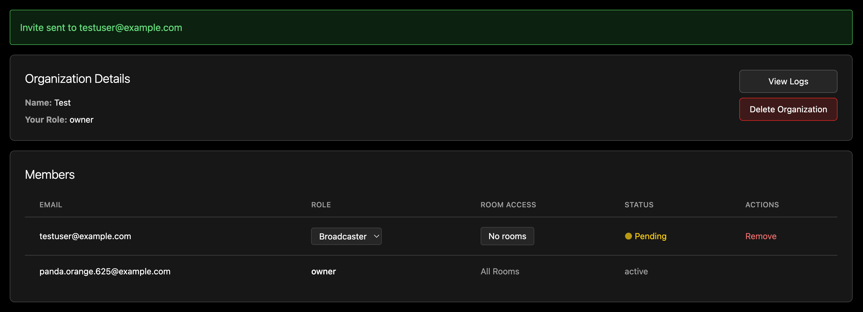 User invitation confirmation
